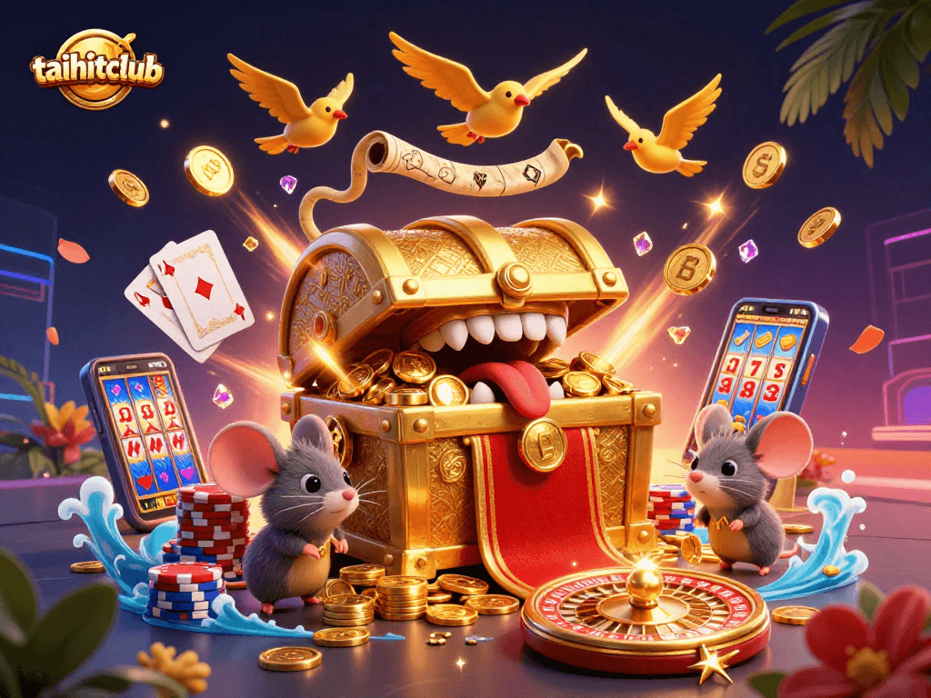 Engage in thrilling gameplay at taihitclub with a vibrant 3D casino scene rich in gold treasures and dynamic elements.