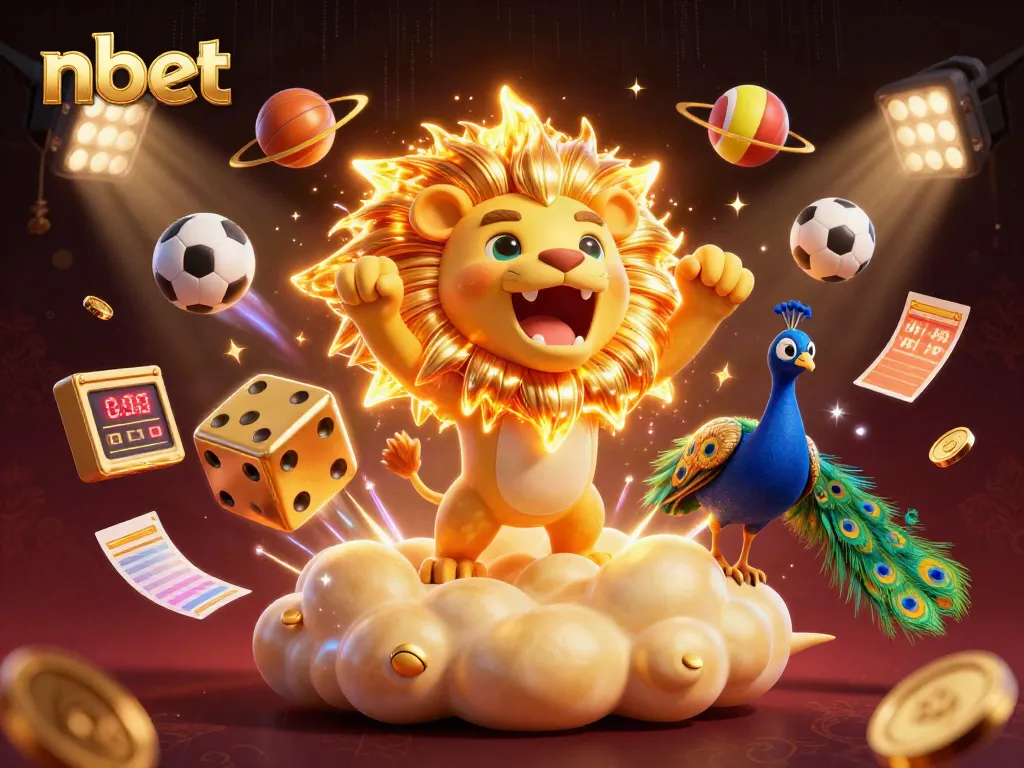 Experience the thrill of betting with nbet as the vibrant lion roars and golden dice twirl in an electric casino scene.