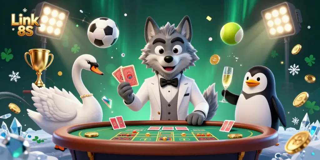 Engage in thrilling gaming with Link 8S at the baccarat table with dynamic characters and action.