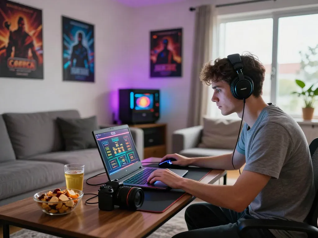 Engaged player at https://vin88.team/ enjoying an immersive online casino experience with vibrant gaming setup.