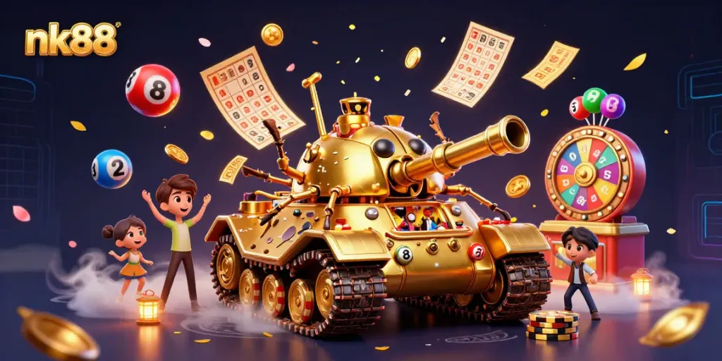 Experience exciting gameplay at nk88 with a colorful casino scene bursting with energy and dynamic elements.