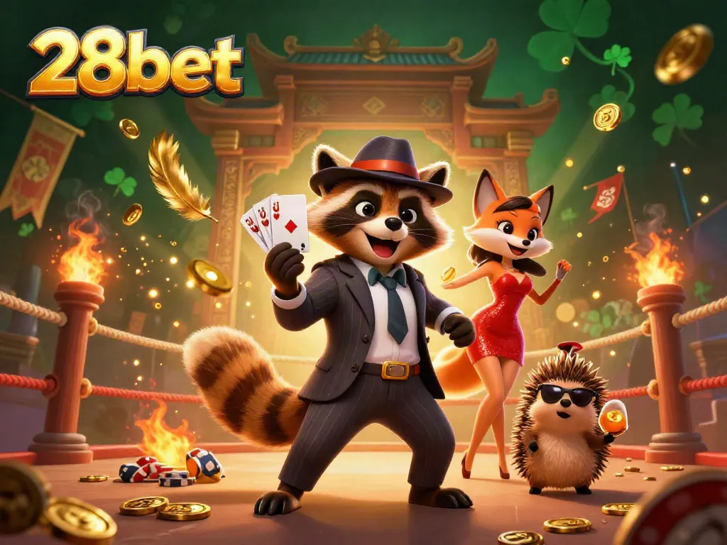 Win big with 28bet while enjoying an exciting 3D casino scene filled with vibrant characters and dynamic elements.
