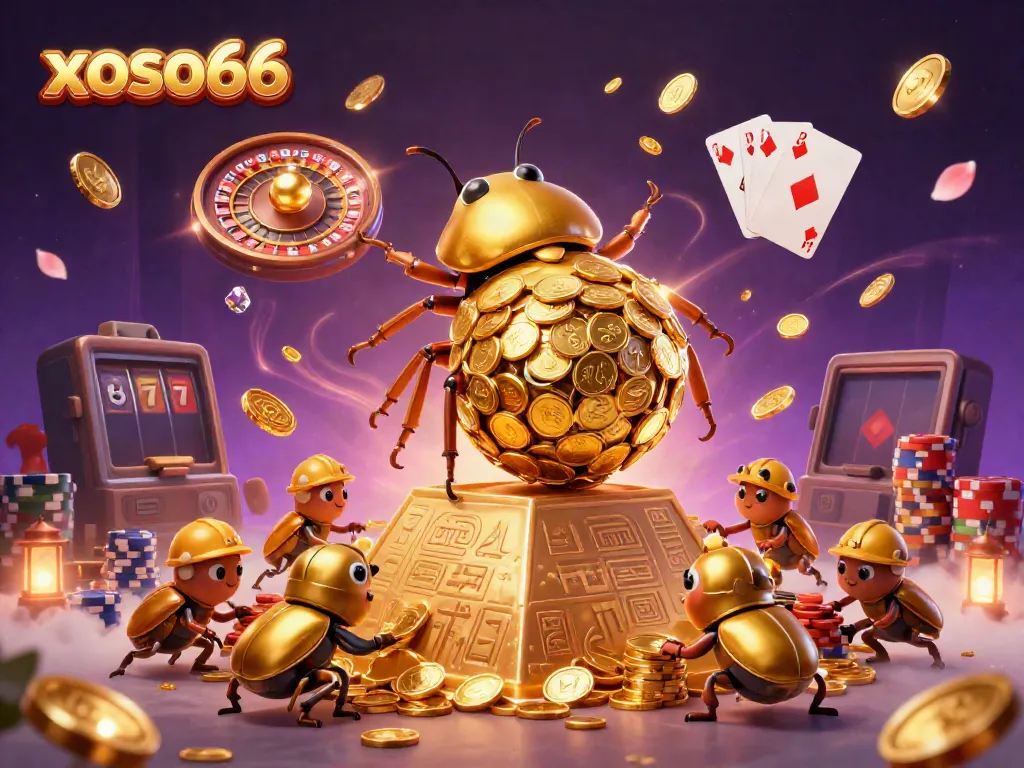 Experience the excitement of xoso66 with golden beetles navigating a casino pyramid of treasures.