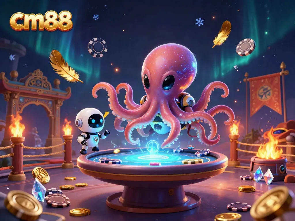 Experience thrilling gameplay with cm88 as an alien octopus plays poker with cosmic chips.
