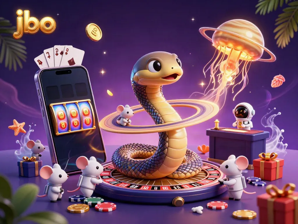 Experience thrilling bets with jbo as astronaut mice wager on a roulette ring in a cosmic casino.