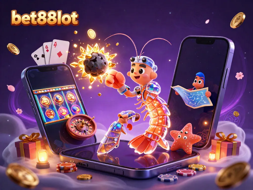 Experience excitement at bet88slot with vibrant 3D illustrations of a galactic samurai and casino elements.