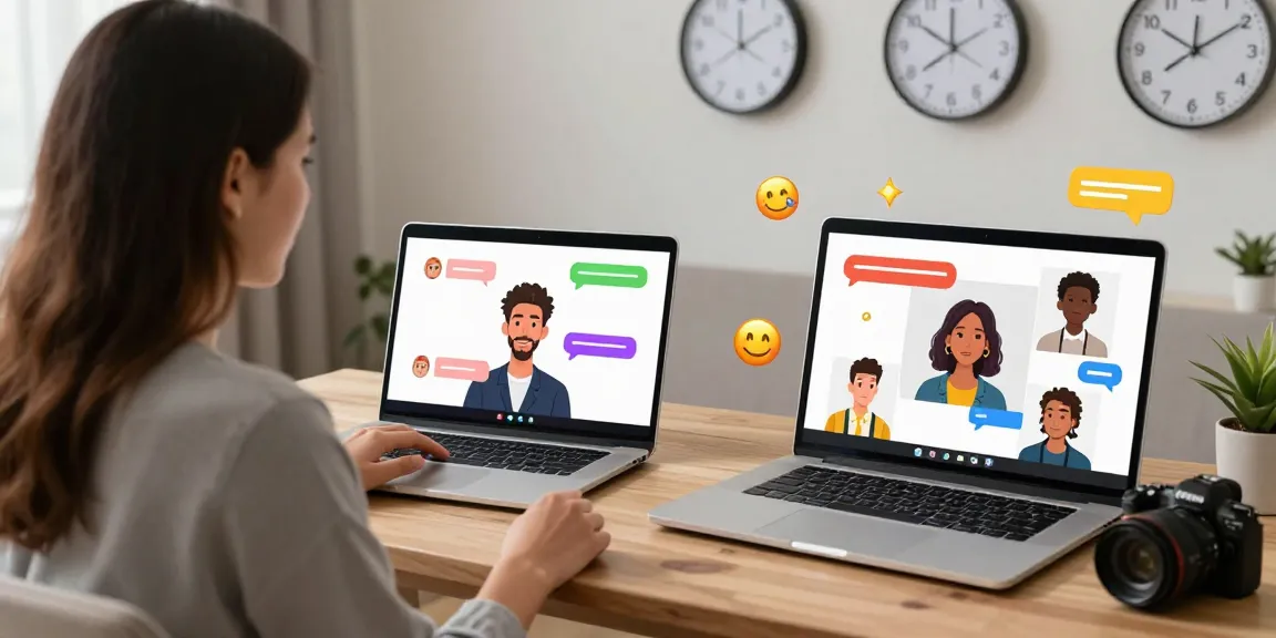 Engaged couple enjoying an ai sex chat in a cozy digital environment, highlighting global connections and vibrant avatars.