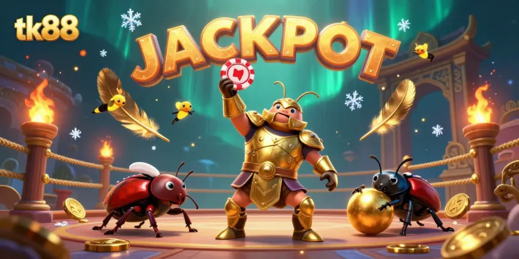 Experience the excitement of tk88 with dynamic characters, poker chips, and a vibrant casino atmosphere.