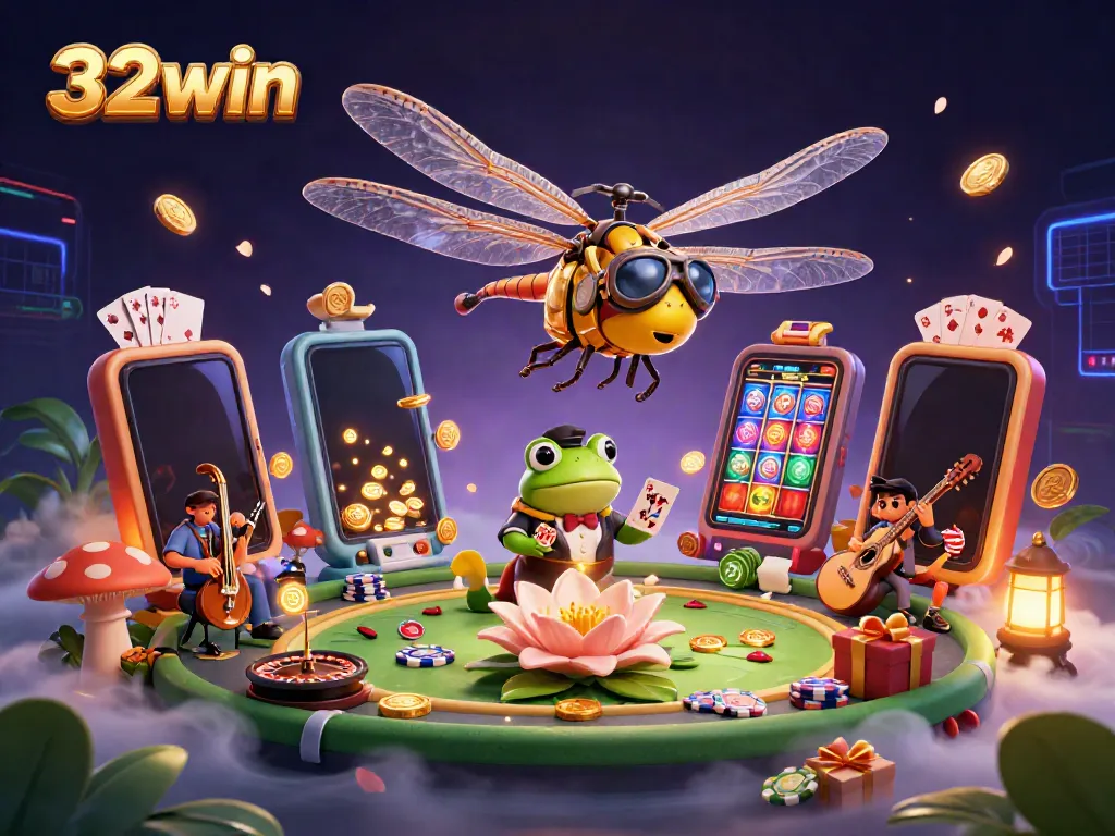 Spin the reels and win at 32win with vibrant casino fun in a dynamic fantasy scene.