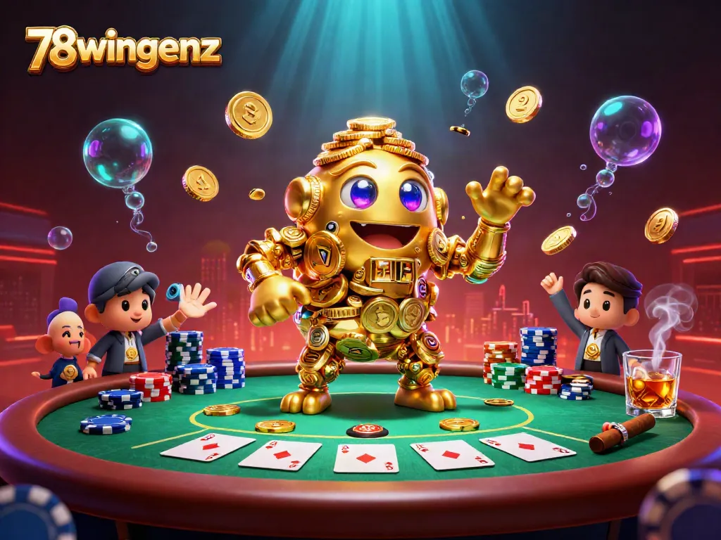 Experience the excitement of 78wingenz with vibrant casino elements and a dynamic golem character.